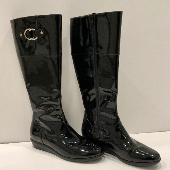 COLE HAAN NIKE-AIR Melanie  Black Patent Waterproof Boots Size 7.5 - Picture 1 of 11